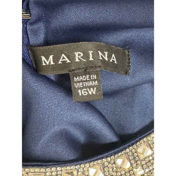 Marina Midnight Blue Velvet Blouson Embellished Long Gown Size 16W 1X Dress Plus - Picture 8 of 9